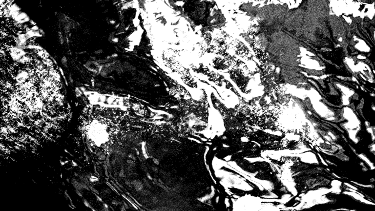 Image abstraite réalisée par Antoine Thibaudeau, mélangeant peinture acrylique, étoiles scintillantes et reflets aquatiques.